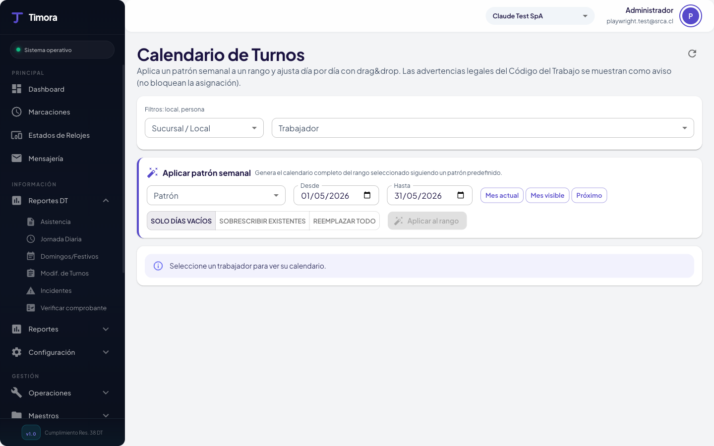 Calendario de turnos con drag and drop